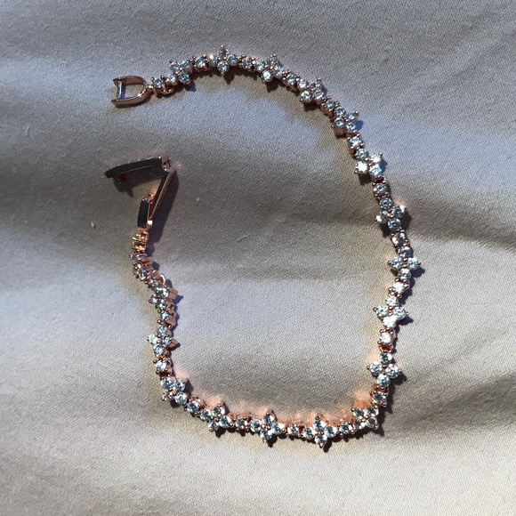 Rose Gold Tone Plated 925 Silver Bracelet with CZ Stones - Picture 2 of 6